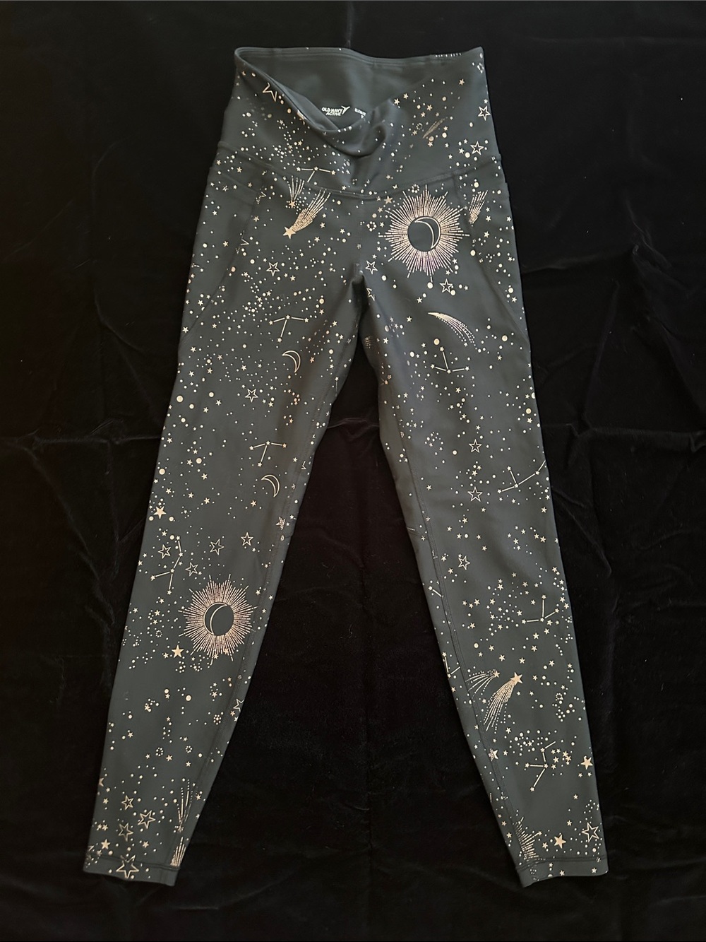 Old Navy Black Leggings with Gold Celestial Print